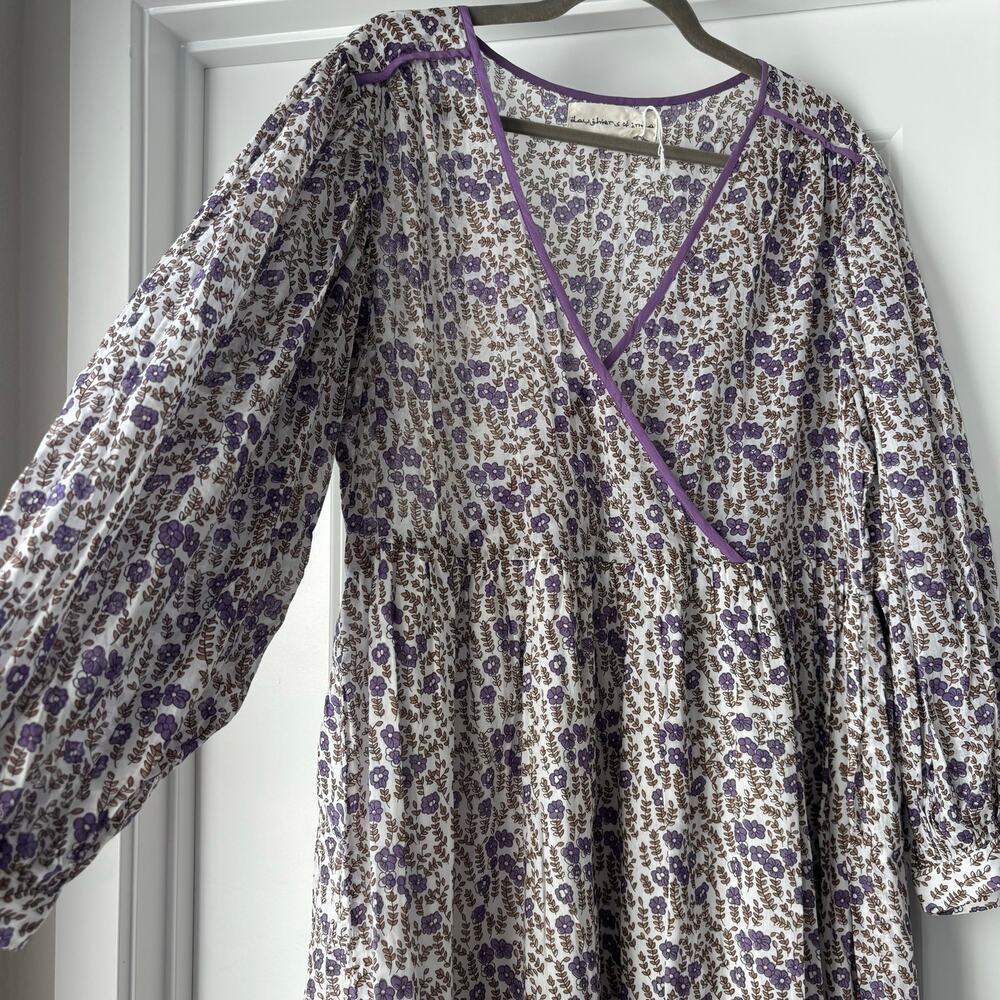 Daughters of India Purple Floral 100% Cotton Maxi Dress Boho Cottage Natural XL - Picture 4 of 7